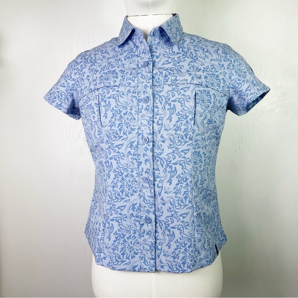 Royal Robbins Blue Floral Pattern Vented Outdoor Blouse Size